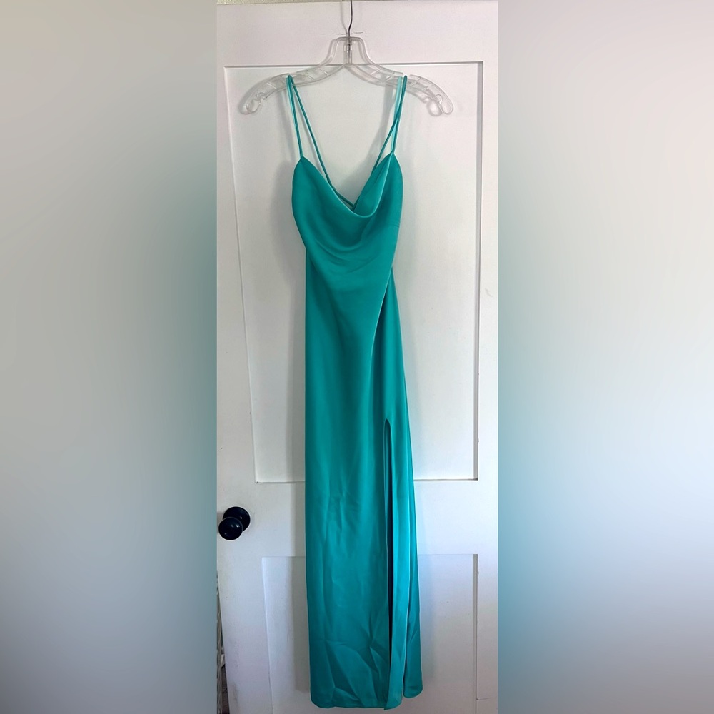 STAUD Aqua Strappy Lace-Up Back Maxi Dress